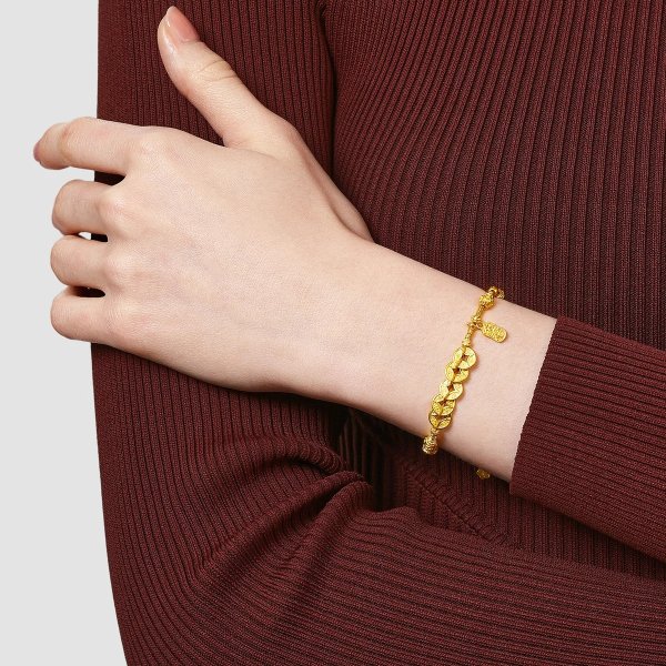 999 Gold Five Emperor Coins Bracelet