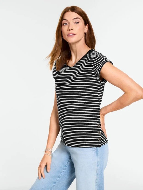  Jacquard Side Button Tee Katie Stripe