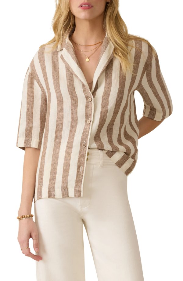 Palma Stripe Linen Camp Shirt Women