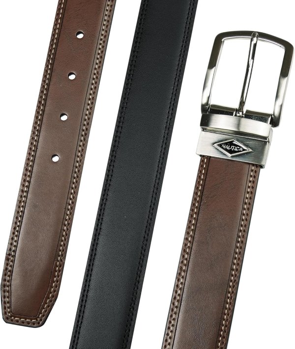 Nautica Men's Reversible Leather Belt Metal Buckle