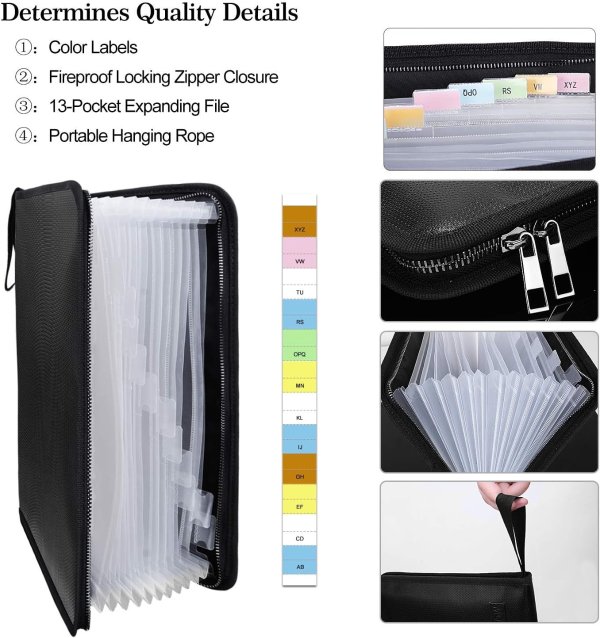 Fireproof File Folder 13 Pockets A4 Water Resistant
