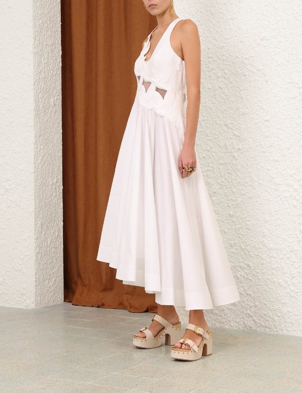 Zimmermann Luna Applique Midi Dress Ivory