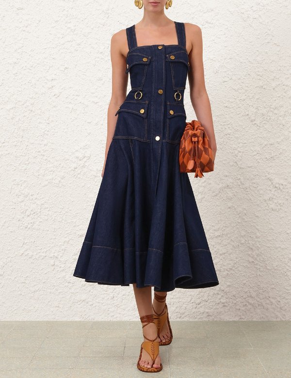 Zimmermann Luna Denim Midi Dress Harbour Blue