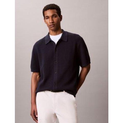 Mesh Stitch Button-Down Sweater
