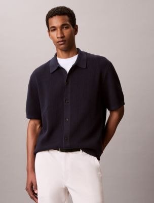 Mesh Stitch Button-Down Sweater