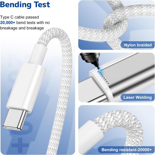 Kitminun USB C to C Fast Charger Cable 10ft 60W