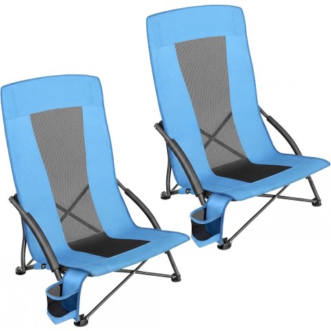 Portable Beach Chair UGCB067Q01V1 High Backrest Lightweight Set of 2 Light Blue