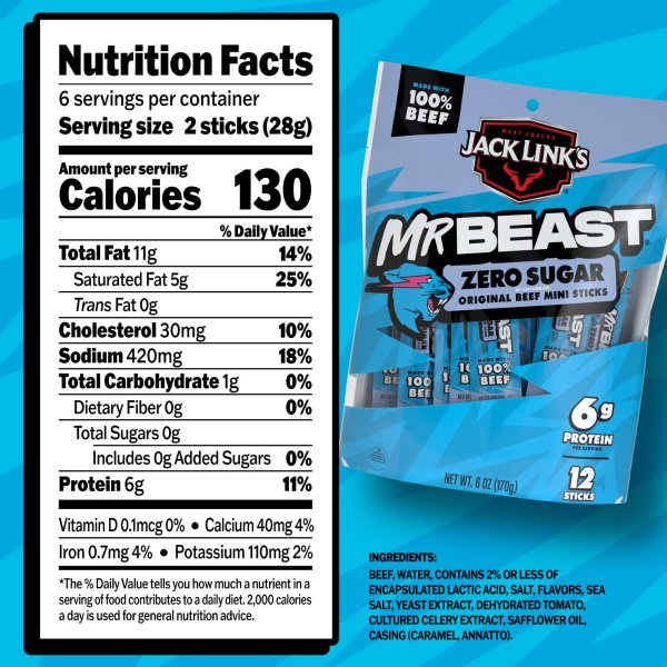 MrBeast Mini Beef Jerky Sticks 12 Pack Zero Sugar
