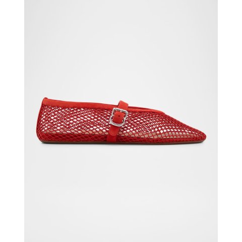 Mesh Suede Mary Jane Ballerina Flats