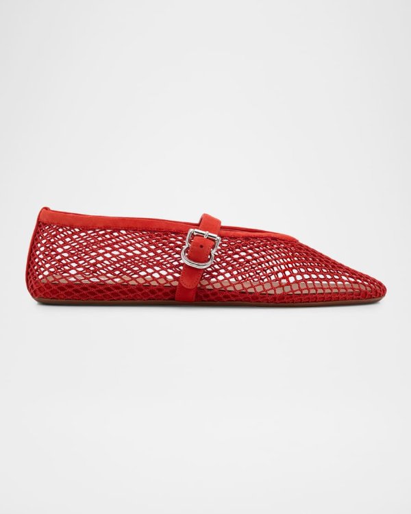 Mesh Suede Mary Jane Ballerina Flats