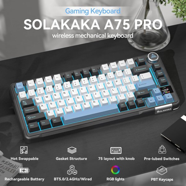 SOLAKAKA A75 PRO 黑色无线机械键盘 75%