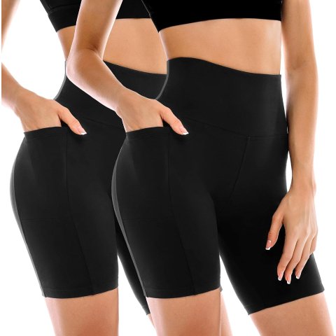 Leafigure Women s High Waisted Biker Shorts 2 Pack