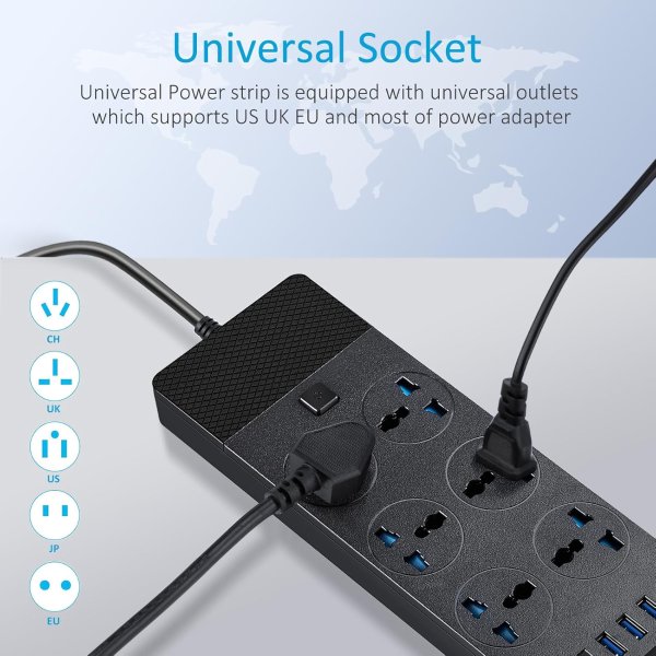 Jumpso 3000W 黑色插座带4口USB 1.8米
