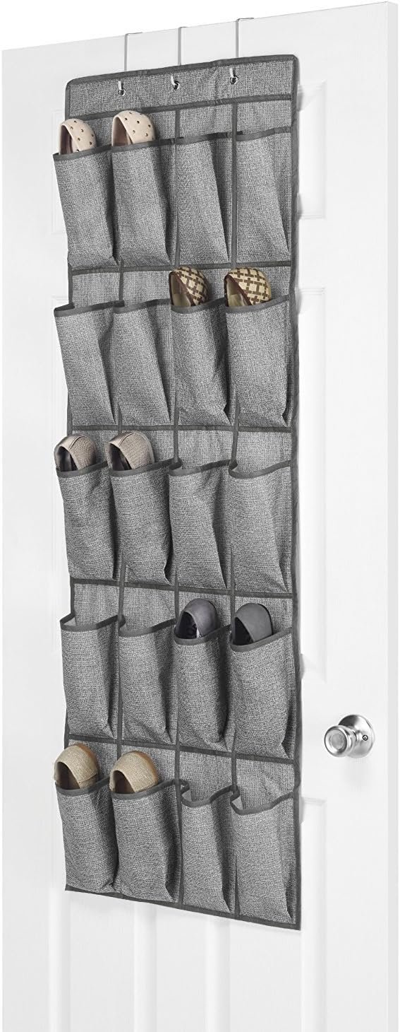20 Pocket Over Door Shoe Bag Crosshatch Gray