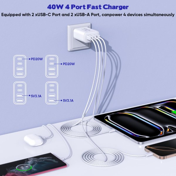 iPhone 10FT Woven USB C Cable 2-Pack 40W Fast Charging