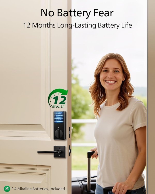 Fingerprint Door Lock Touchscreen Matte Black
