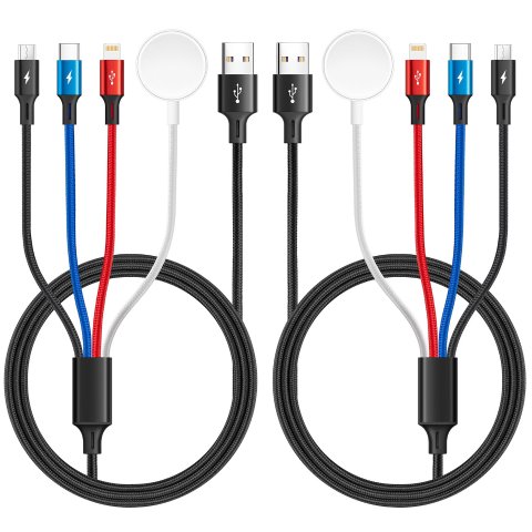 MINLU 4-in-1 Braided Multi Charging Cable 6Ft 2 Pack