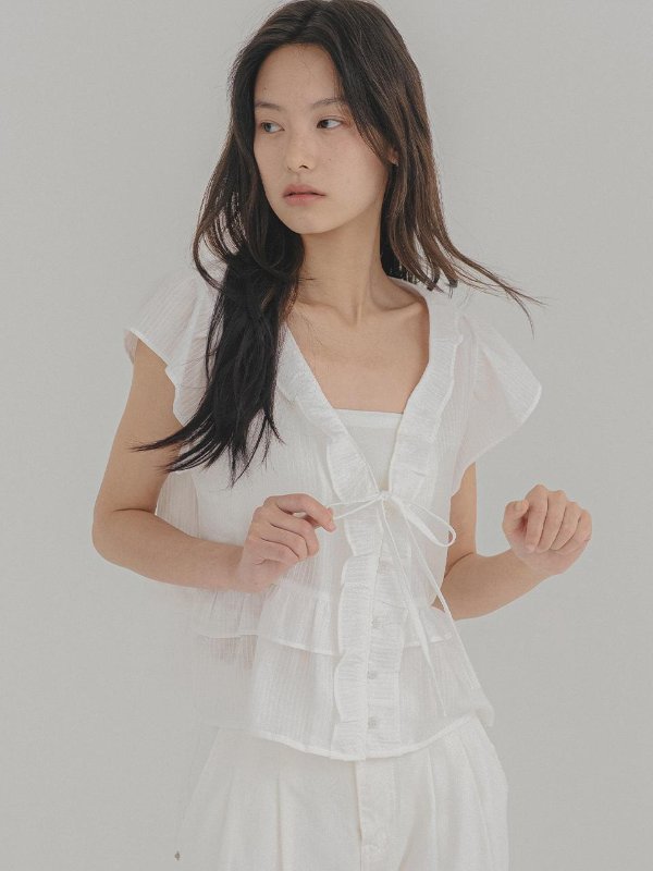 TILLIDIE V-Neck Ruffle Blouse TISU08BL01
