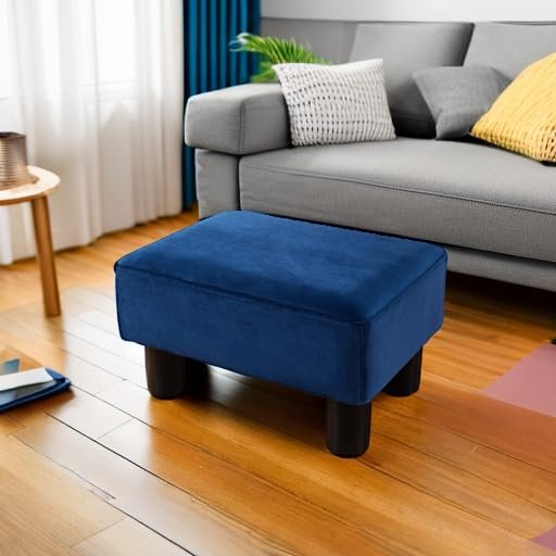 LUE BONA Velvet Rectangle Foot Stool Navy