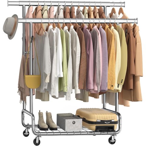 Clothes Rack UHSR015E01 Double Rod Silver