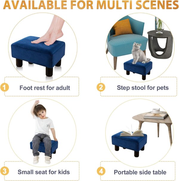 LUE BONA Velvet Rectangle Foot Stool Navy