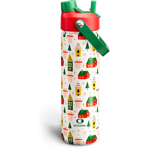 ENCOOL Stainless Steel Straw Water Bottle 26oz Bright Holiday