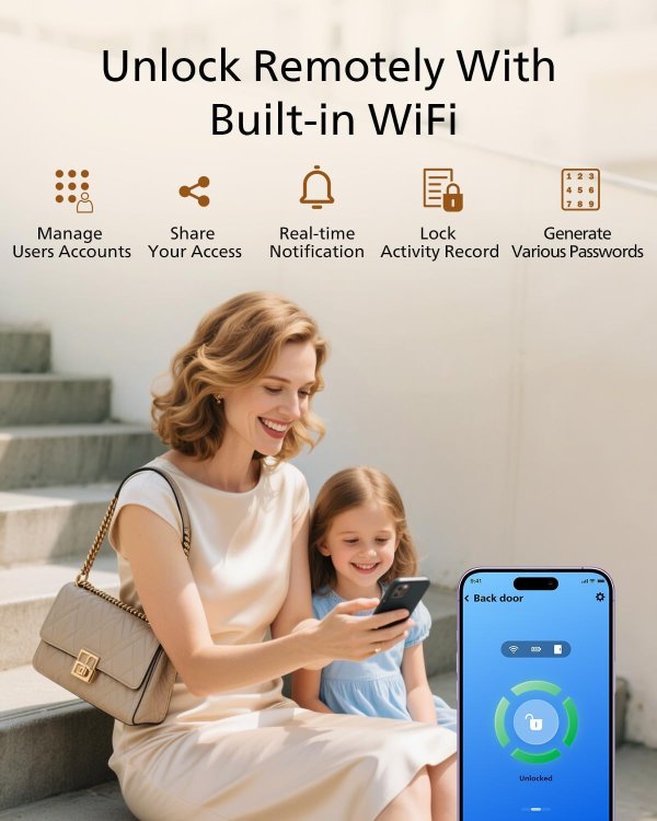 Wi-Fi Smart Door Lock Fingerprint Passcode