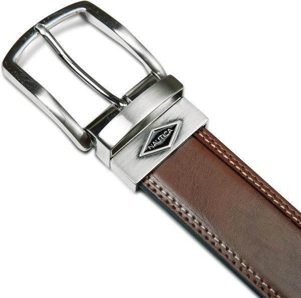 Nautica Men's Reversible Leather Belt Metal Buckle