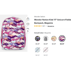 $4.97 Wonder Nation Kids  17  Unicorn Fields Backpack, Magenta
