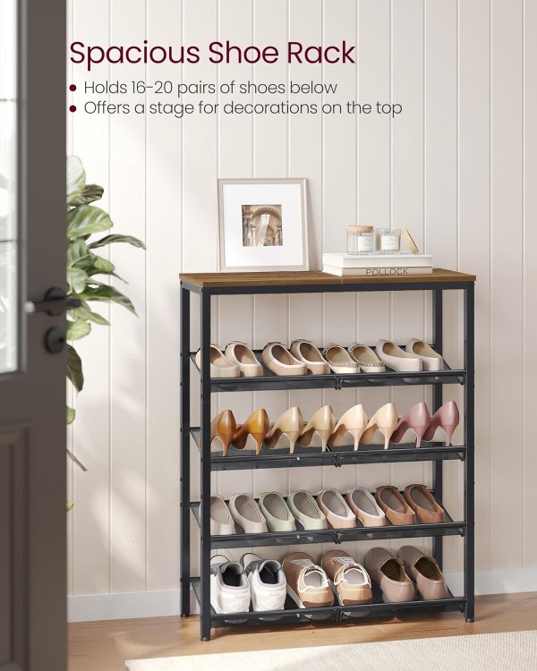 5-Tier Shoe Rack ULBS038K01 Honey Brown Black