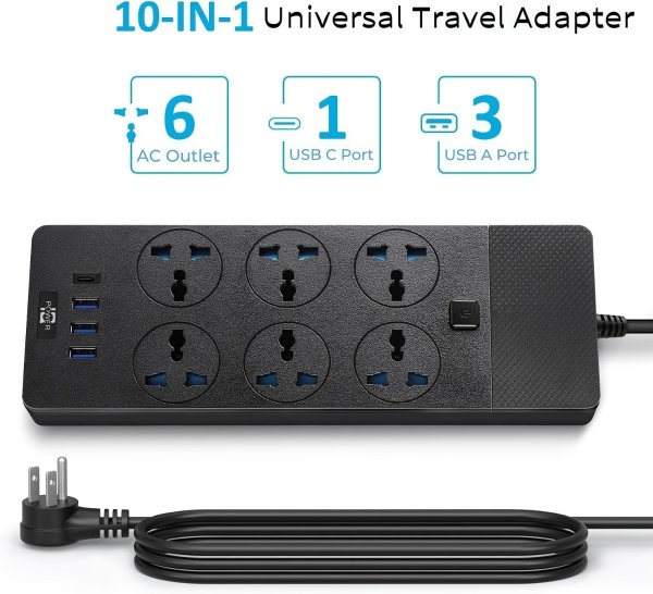 Jumpso 3000W 黑色插座带4口USB 1.8米
