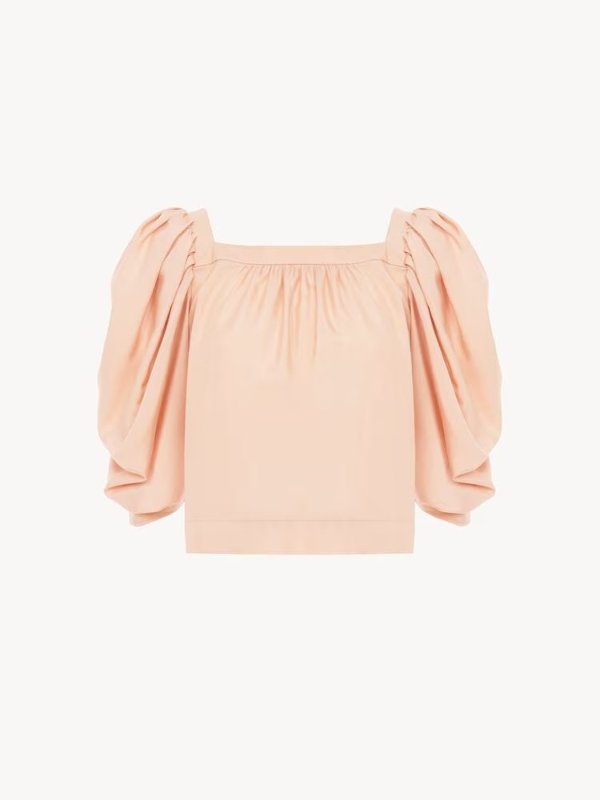 Silk Poplin Puff-Sleeve Top Pink
