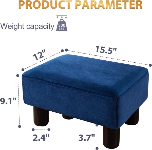 LUE BONA Velvet Rectangle Foot Stool Navy