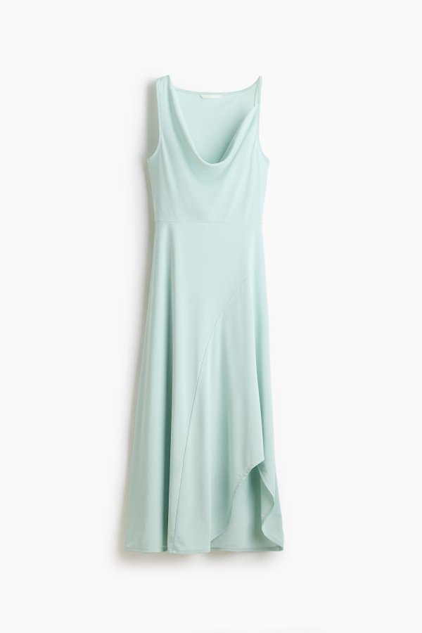  Asymmetric Cowl-Neck Dress Light Turquoise