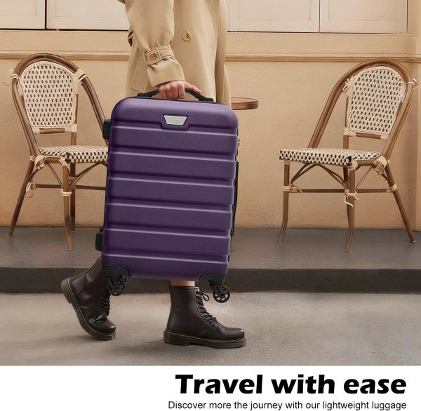 Coolife 3 Piece Hardshell Luggage Set Purple