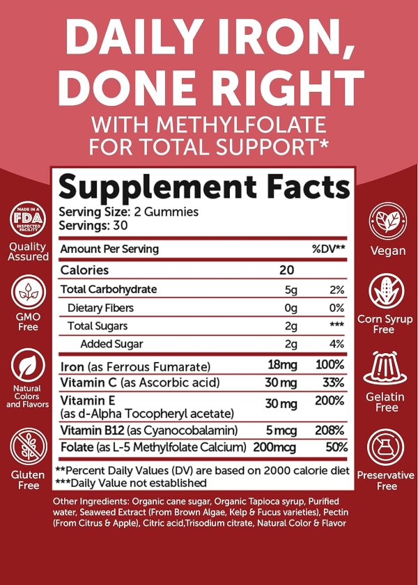 Lunakai Iron Vitamin Gummies 60 Count