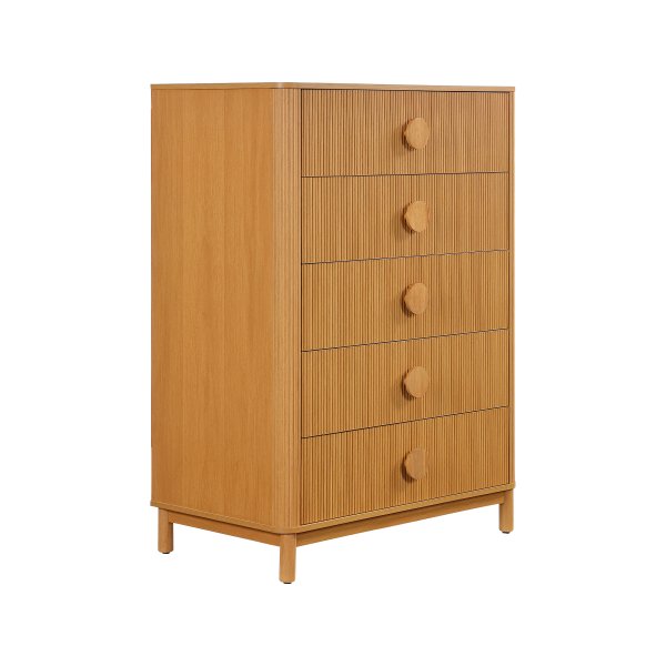 Beautiful Fluted 5 Drawer Dresser 48" Warm Honey