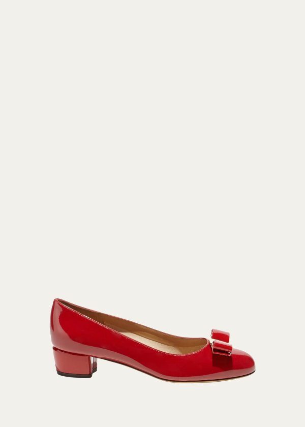 Ferragamo Vara 漆皮蝴蝶结高跟鞋