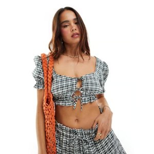 ASOS DESIGN绑带格纹短上衣