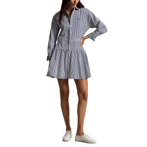 Long Sleeve Stripe Poplin Mini Shirtdress Women