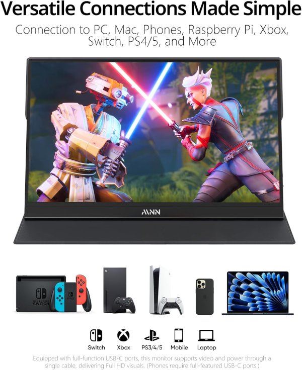 MNN Portable Monitor 15.6 Inch 1080P Ultra-Slim IPS