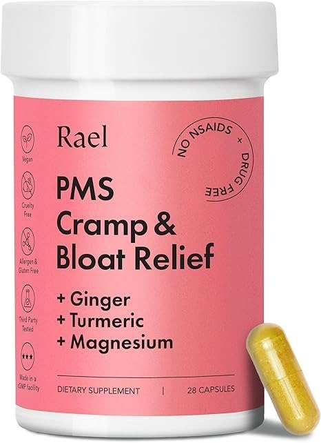PMS Supplement - Hormone Balance for Women, PMS Relief, Menstrual Cramps, Period Bloating, Mood Swings Treatment with Turmeric, Ginger, Magnesium, No NSAIDs, Vegan (28 Capsules)