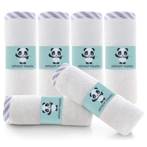 HIPHOP PANDA Baby Washcloths 2 Layer Gray Stripe 6 Pack