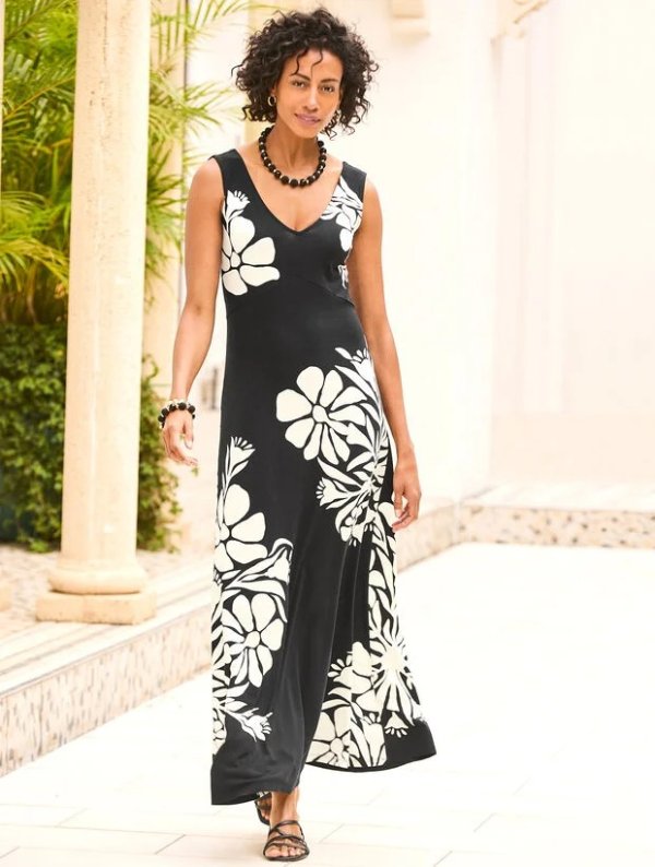  Jersey V-Neck Maxi Dress Floral