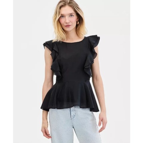 I.N.C. Women s Printed Ruffle-Sleeve Blouse