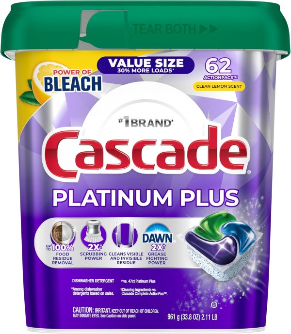 Platinum Plus Dishwasher Pods Lemon Scent 62 Count