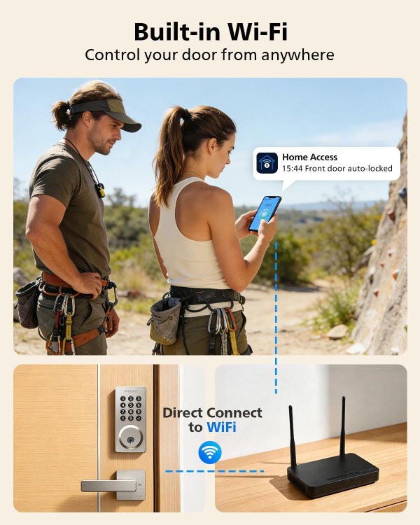 WiFi Smart Door Lock with Handle IP54 Waterproof