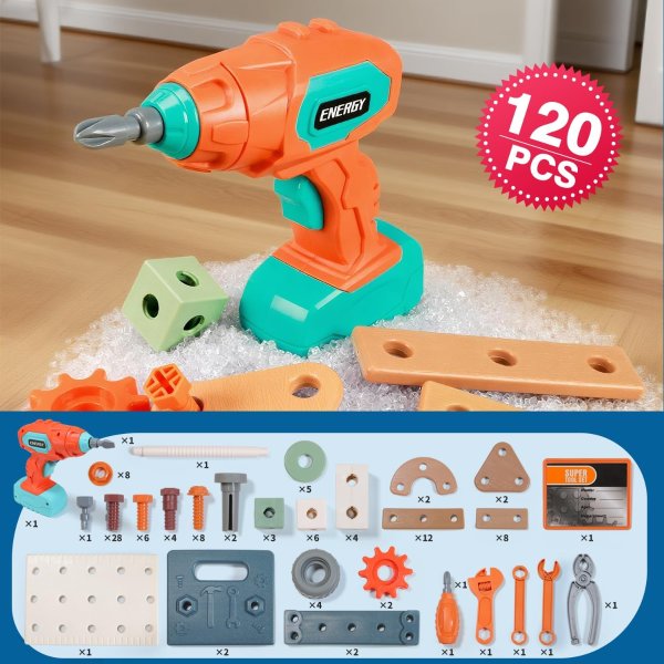 VEAIS Kids Tool Set with Drill 120 Pieces