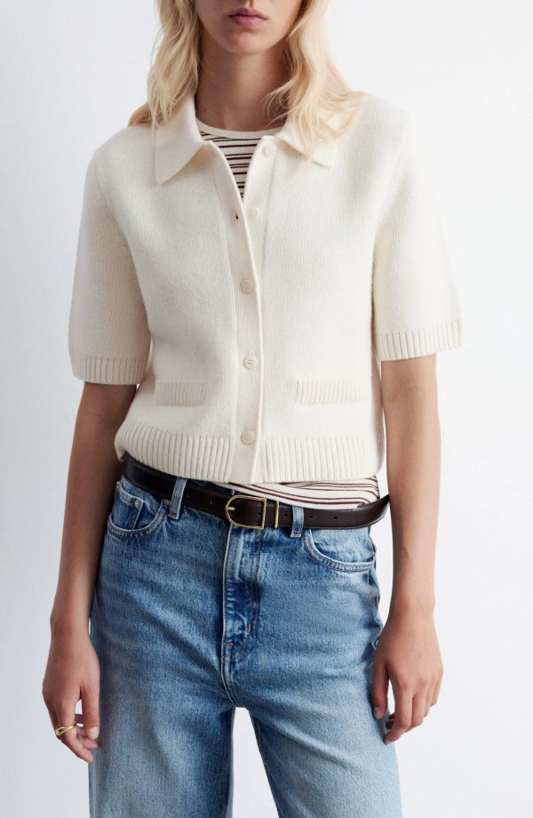 Nordstromrack Merino Wool Blend Short Sleeve Cardigan Women
