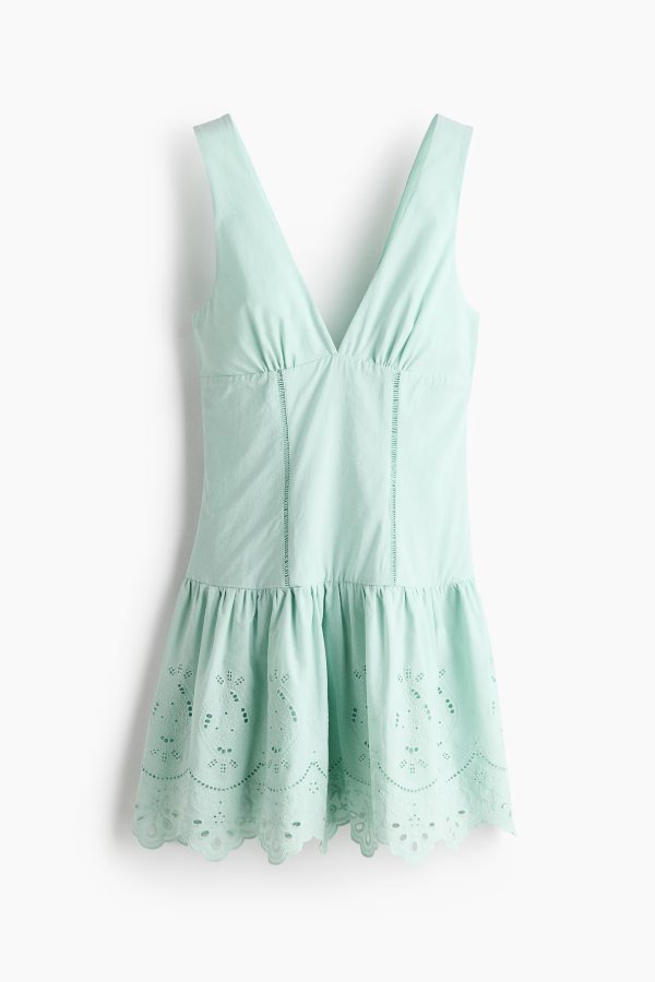  Women's Light Turquoise Eyelet Dress
